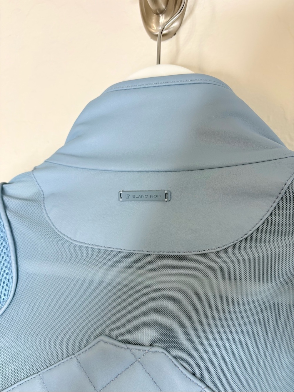 Blanc Noir Leather Quilted Moto Jacket Size Medium Light Blue Fog Mesh Biker - Picture 9 of 14